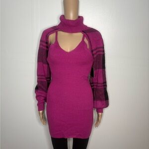 Almost Famous Fuchsia and Black Turtleneck Sweater Dress